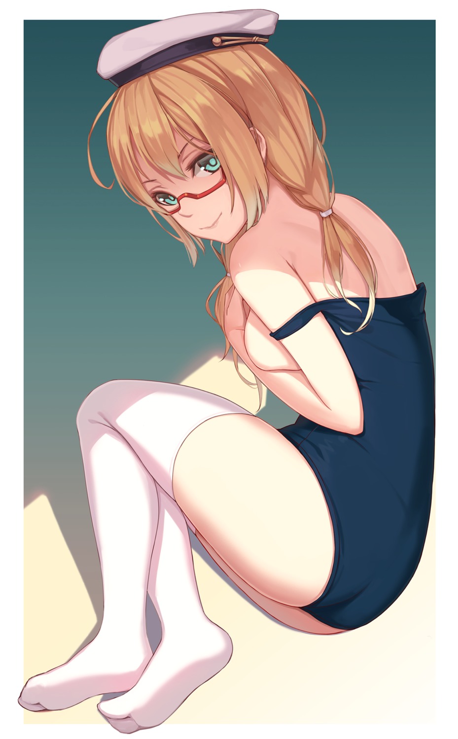ass, breast_hold, i-8_(kancolle), kantai_collection, megane, nian, school_swimsuit, swimsuits