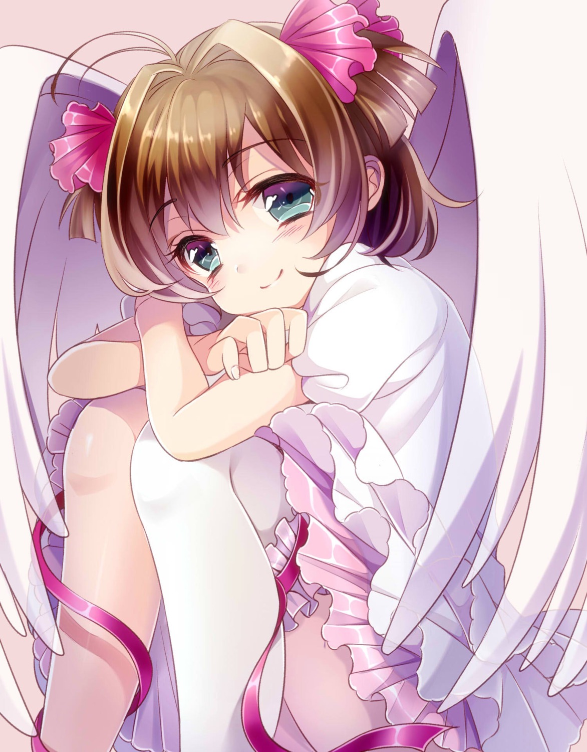 card_captor_sakura, kinomoto_sakura, nekoame, thighhighs, wings