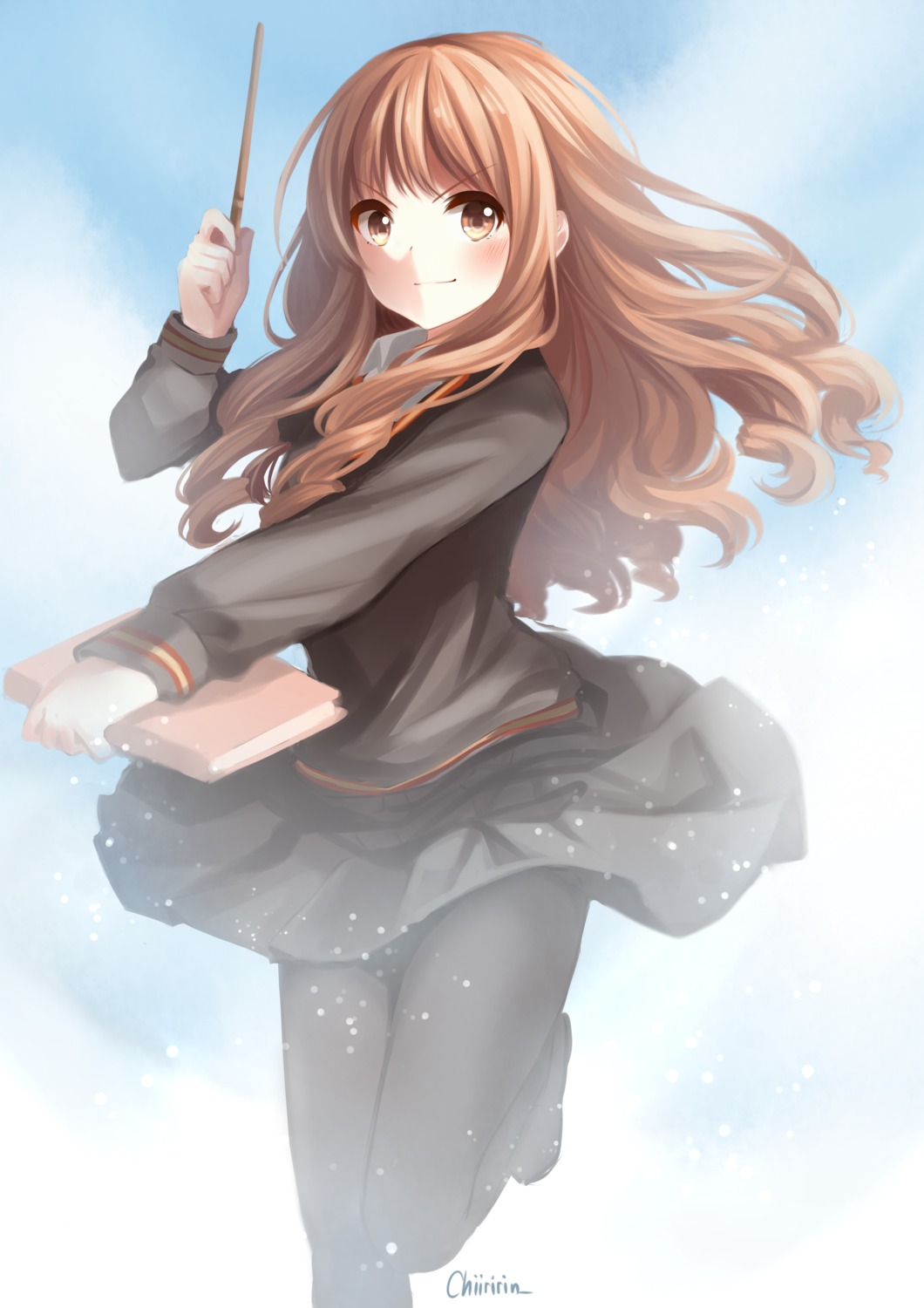 chiiririn, harry_potter, hermione_granger, pantyhose, seifuku, sweater, weapon