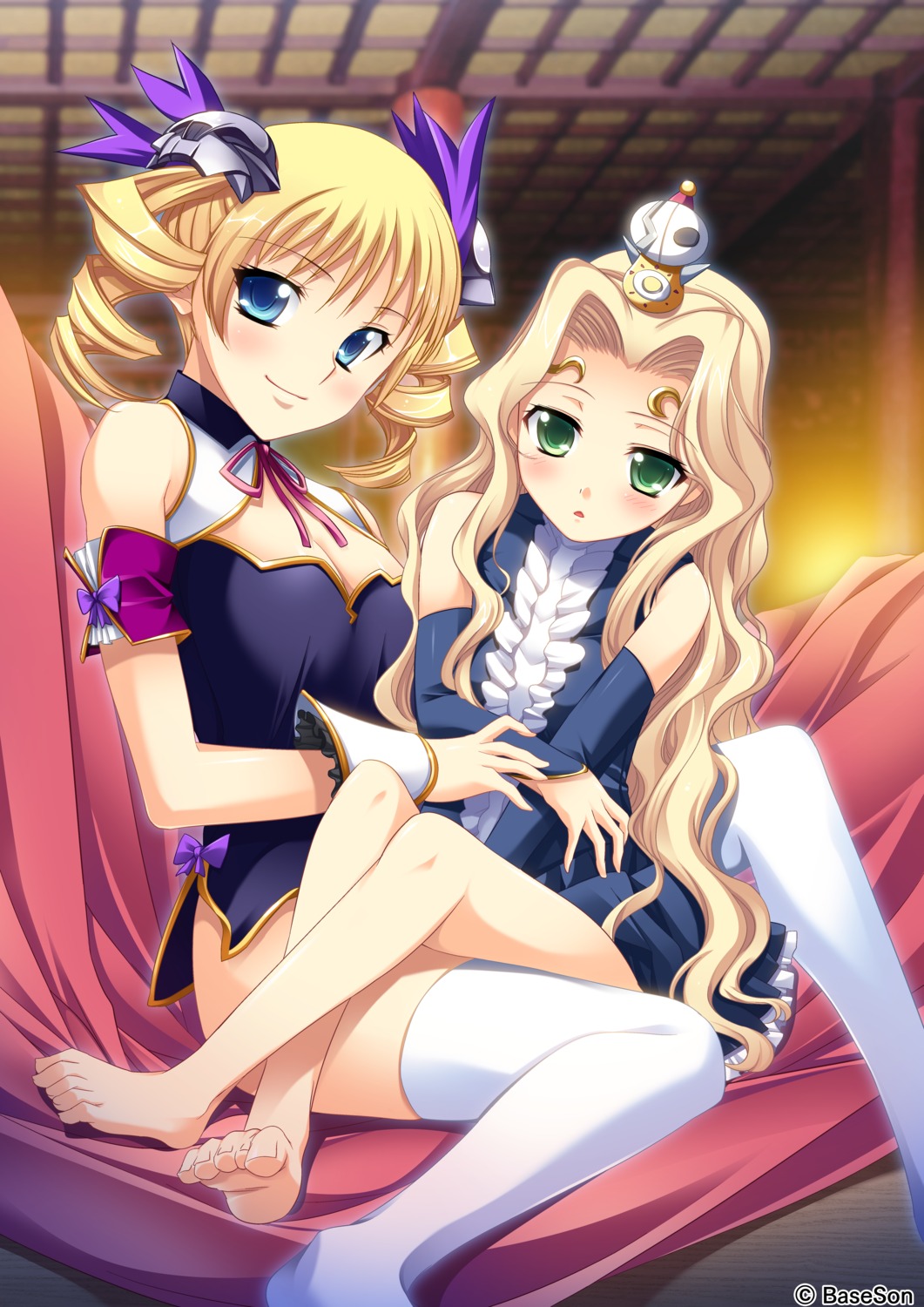 baseson, bottomless, cleavage, dress, feet, kantaka, koihime_musou, sousou, teiiku, thighhighs