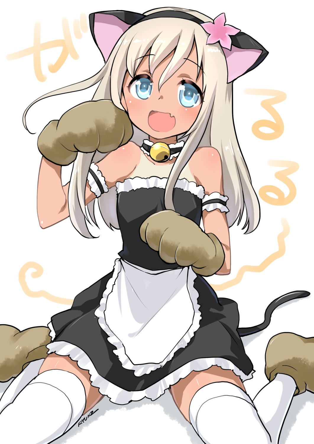 animal_ears, kantai_collection, maid, nekomimi, ro-500, ryuki_(pixiv_2328), tail, tan_lines