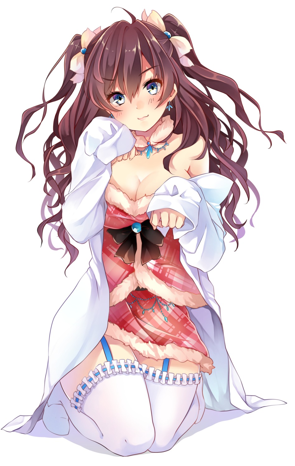 akit_(15jamjam), cleavage, ichinose_shiki, open_shirt, stockings, the_idolm@ster, the_idolm@ster_cinderella_girls, thighhighs