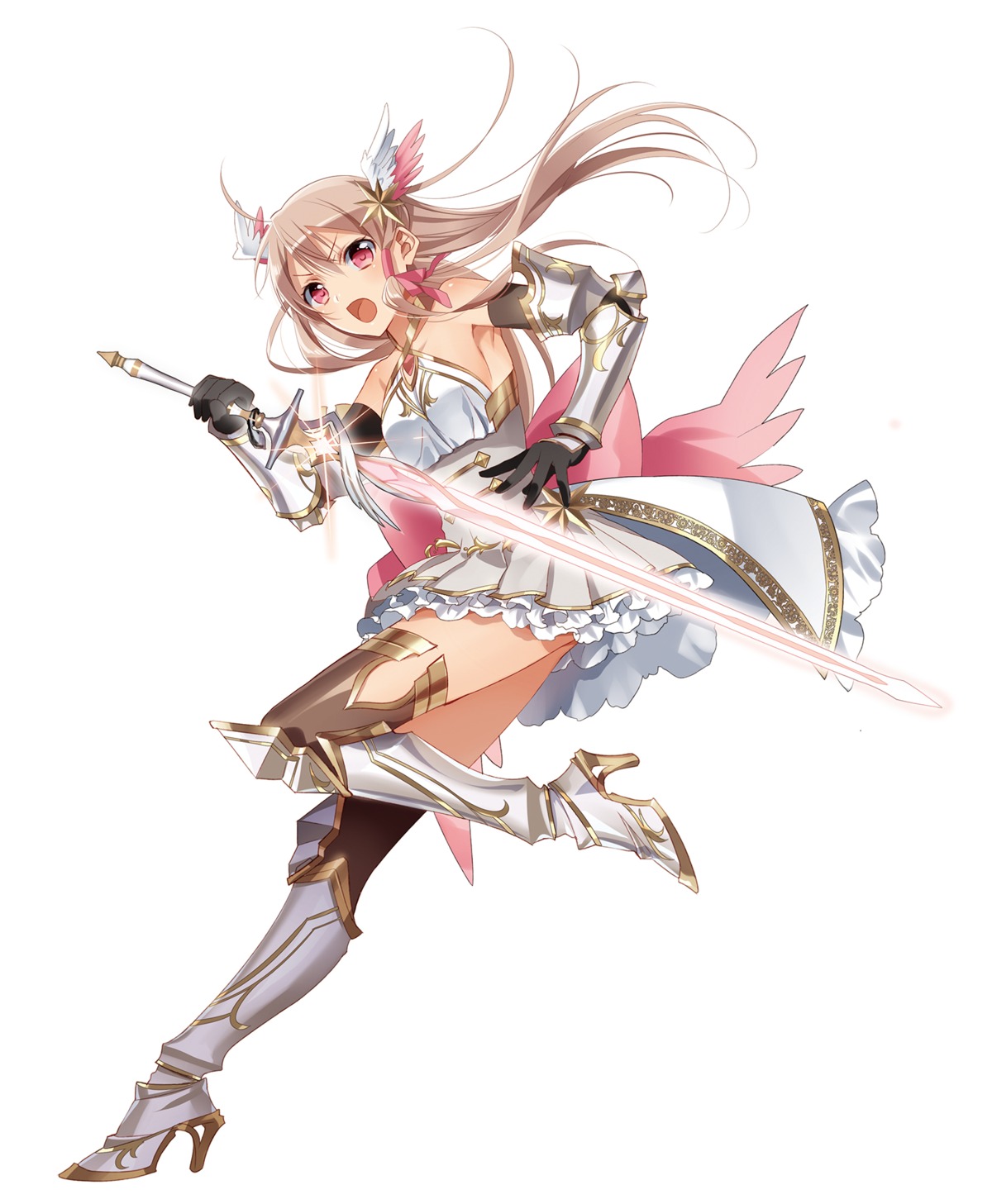 armor, character_design, dress, heels, murakami_yuichi, sanjo_tsubaki, sword, thighhighs, unsimulated_incubator_eiyuu_butai_kakusei