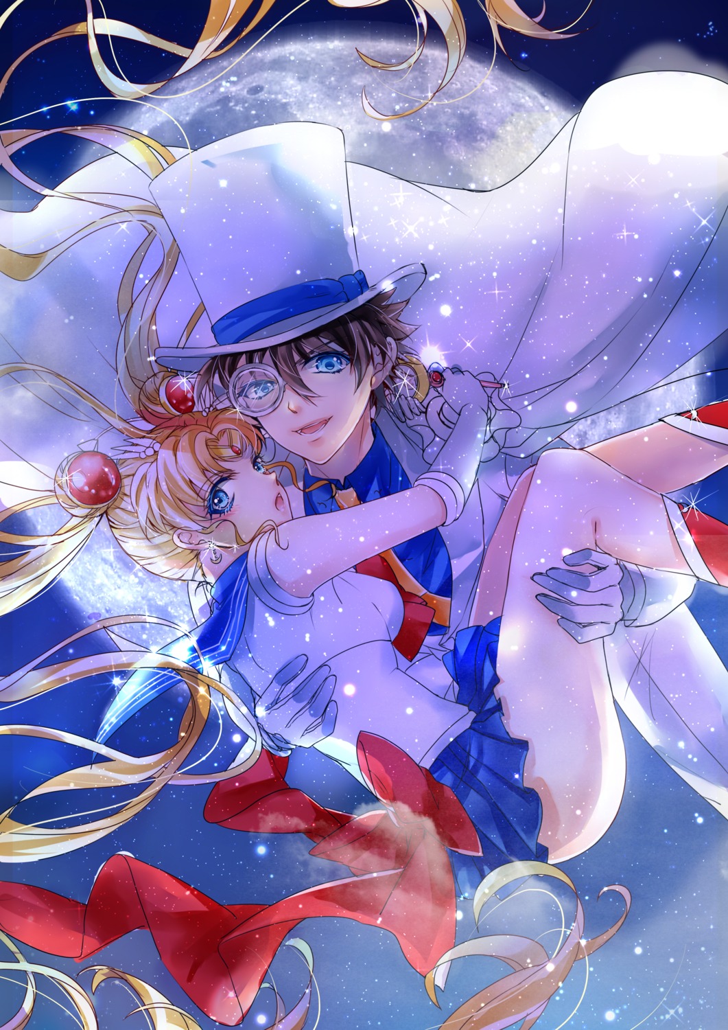 bishoujo_senshi_sailor_moon, crossover, kuroba_kaito, magic_kaito, megane, tsukino_usagi, tsuna2727, weapon