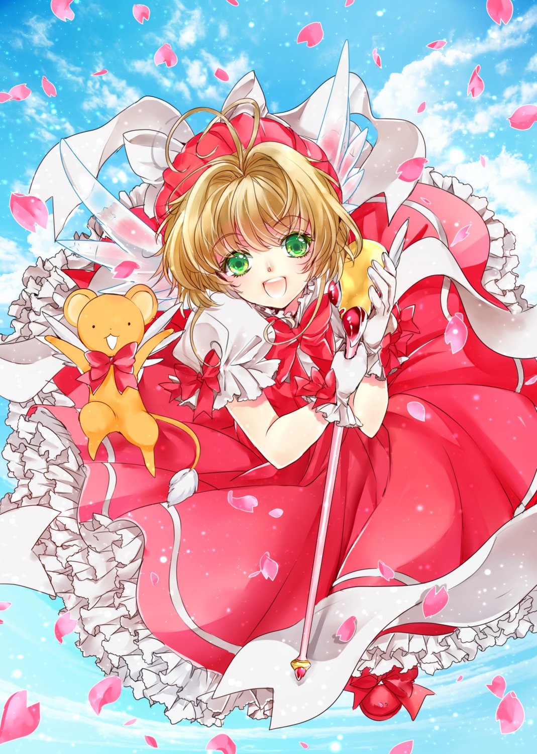 card_captor_sakura, dress, kerberos, kinomoto_sakura, tsuna2727, weapon, wings