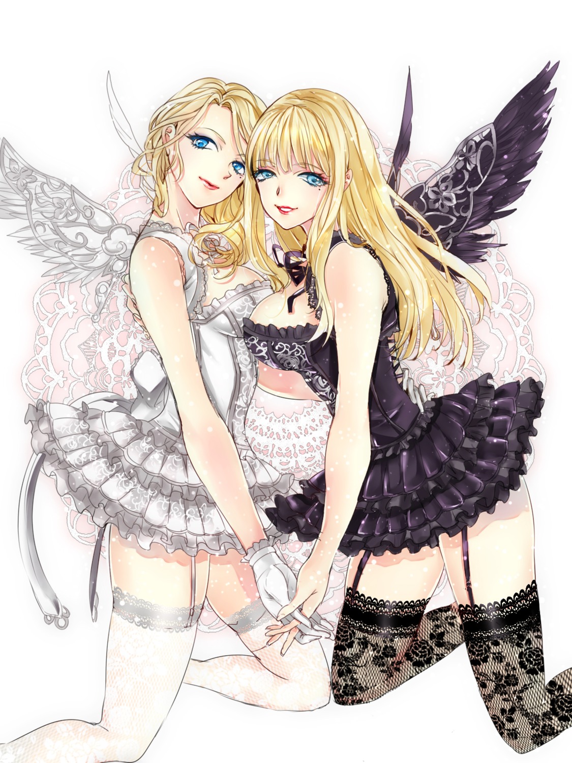 blade_&_soul, cleavage, dress, fishnets, stockings, thighhighs, tsuna2727, wings