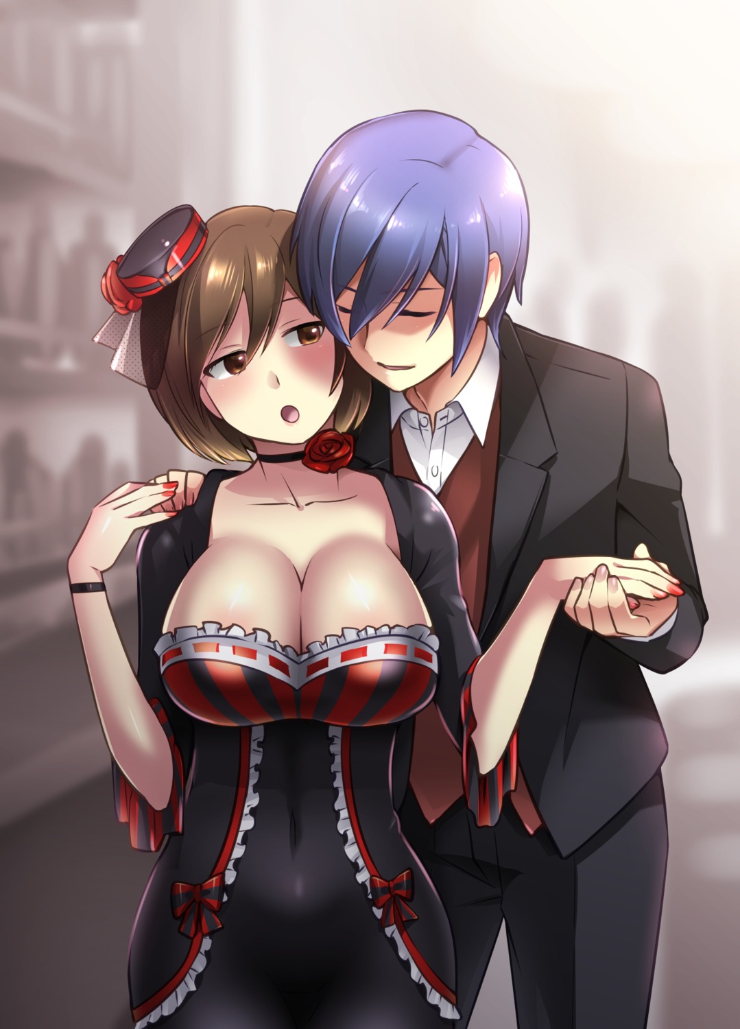 caffein, cleavage, dress, kaito, meiko, vocaloid