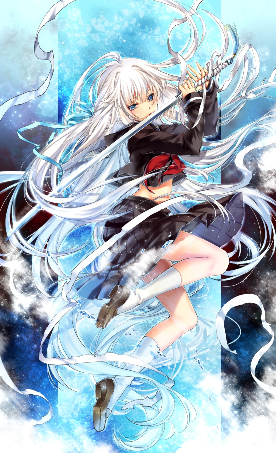 heels, kingchenxi, seifuku, sword, touran-sai