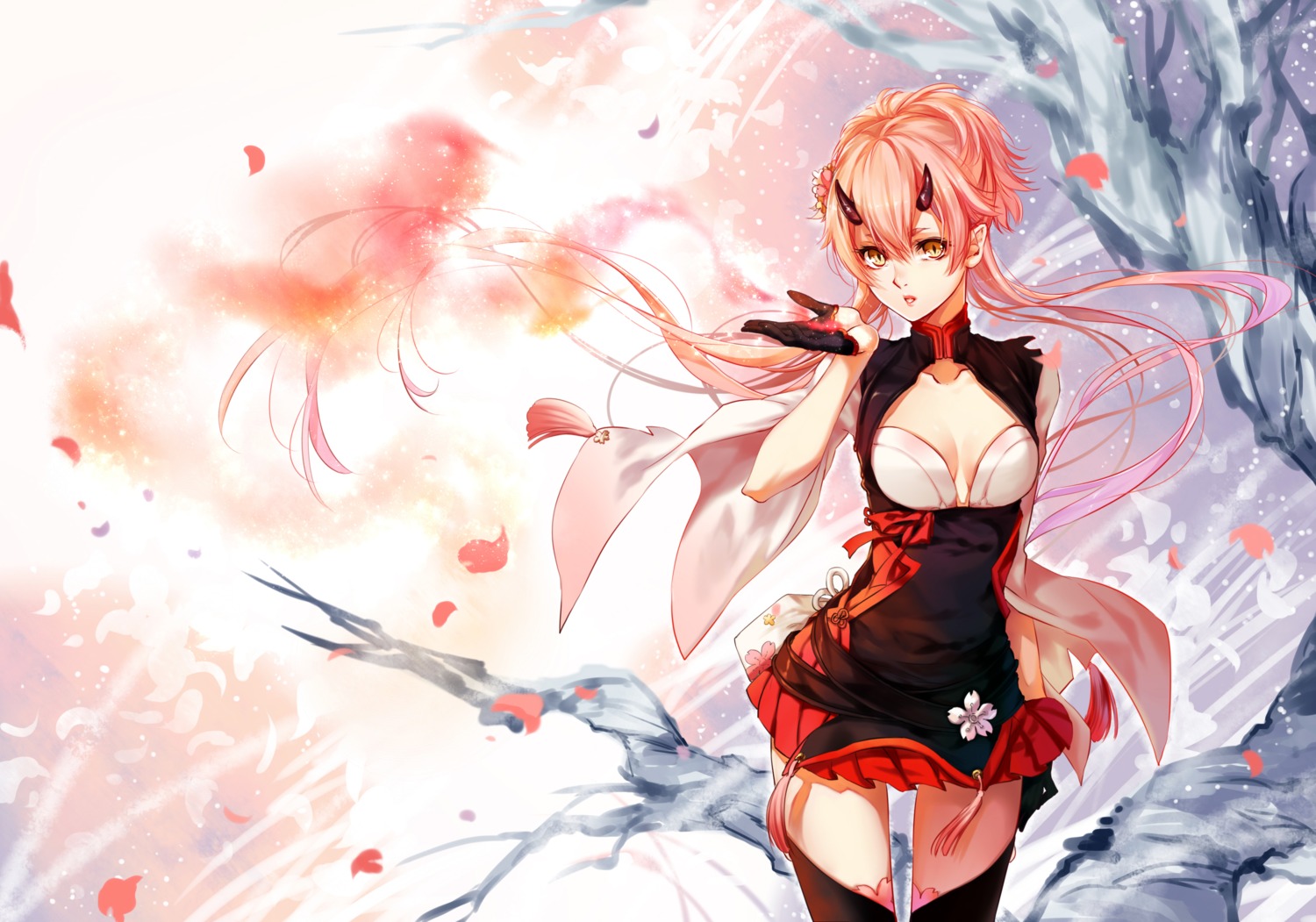 cleavage, horns, kingchenxi, pixiv_fantasia_t, thighhighs