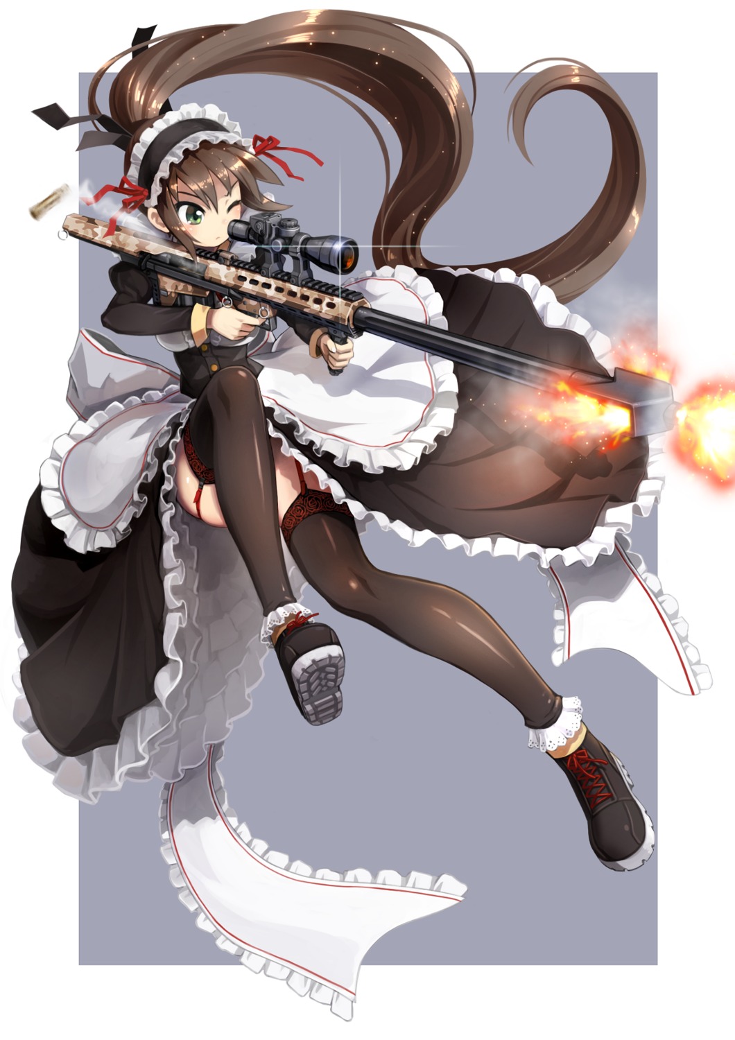 bail, gun, maid, stockings, thighhighs