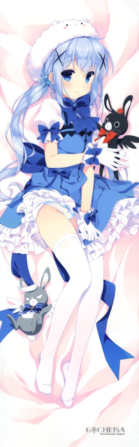 dakimakura, dress, gochuumon_wa_usagi_desu_ka?, kafuu_chino, pantsu, santa_festa, santa_matsuri, skirt_lift, thighhighs