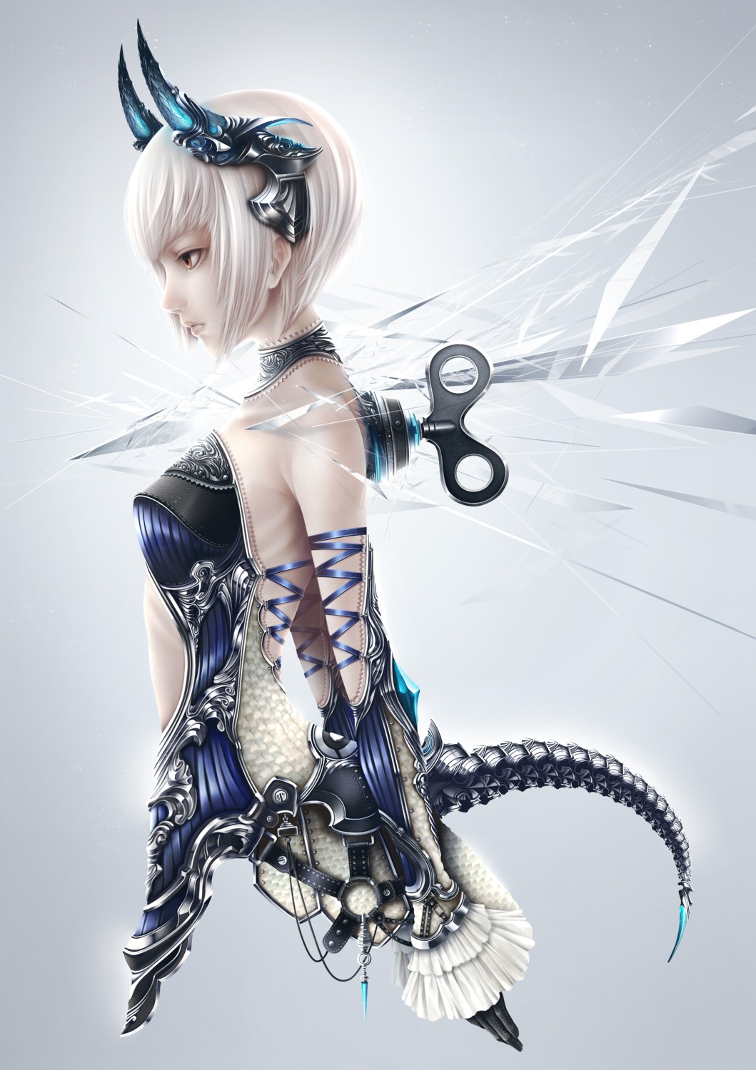 bouno_satoshi, horns, no_bra, tail