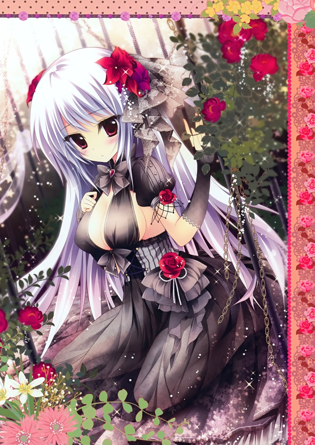 ame_zaiku, cleavage, dress, fishnets, no_bra, see_through, shiramori_yuse