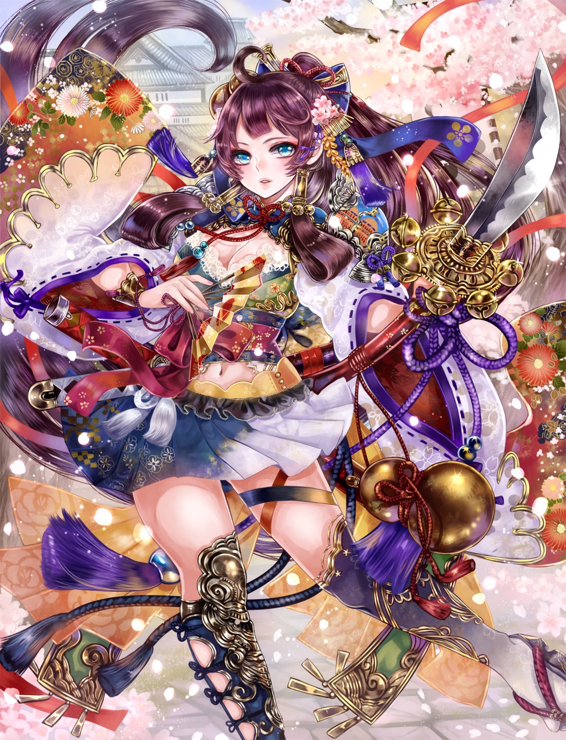 armor, cleavage, haruci, sengoku_taisen_irakon_5, sword, thighhighs