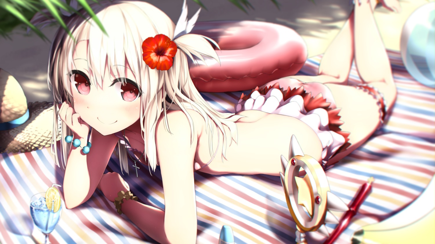 ass, bikini, fate/kaleid_liner_prisma_illya, fate/stay_night, fueru_nattou, garter, illyasviel_von_einzbern, magical_ruby, swimsuits, wallpaper, weapon