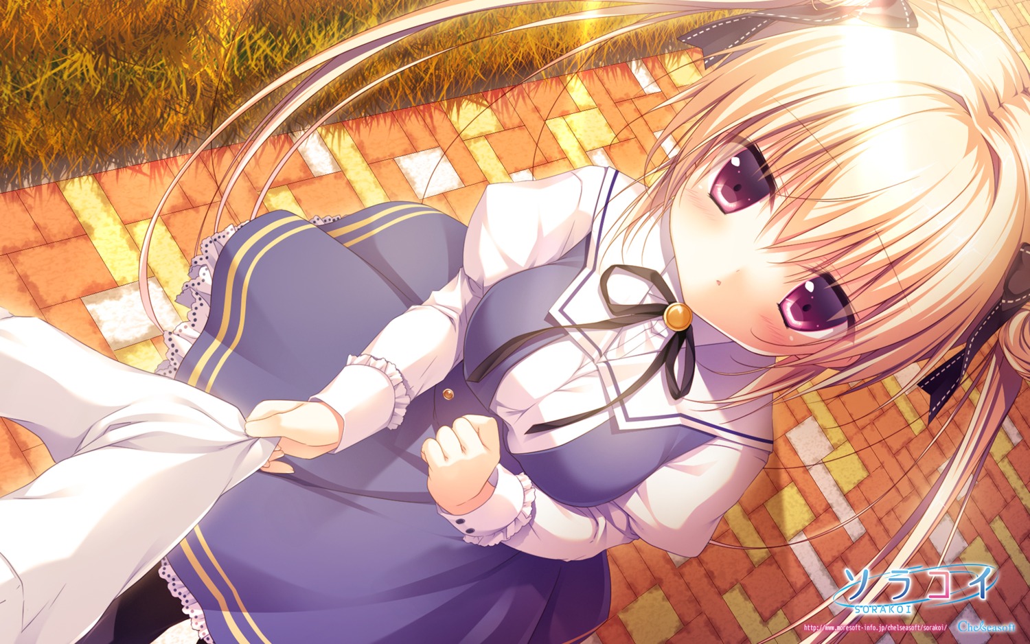 chelseasoft, hikari_(sorakoi), miyasaka_miyu, seifuku, sorakoi, thighhighs, wallpaper