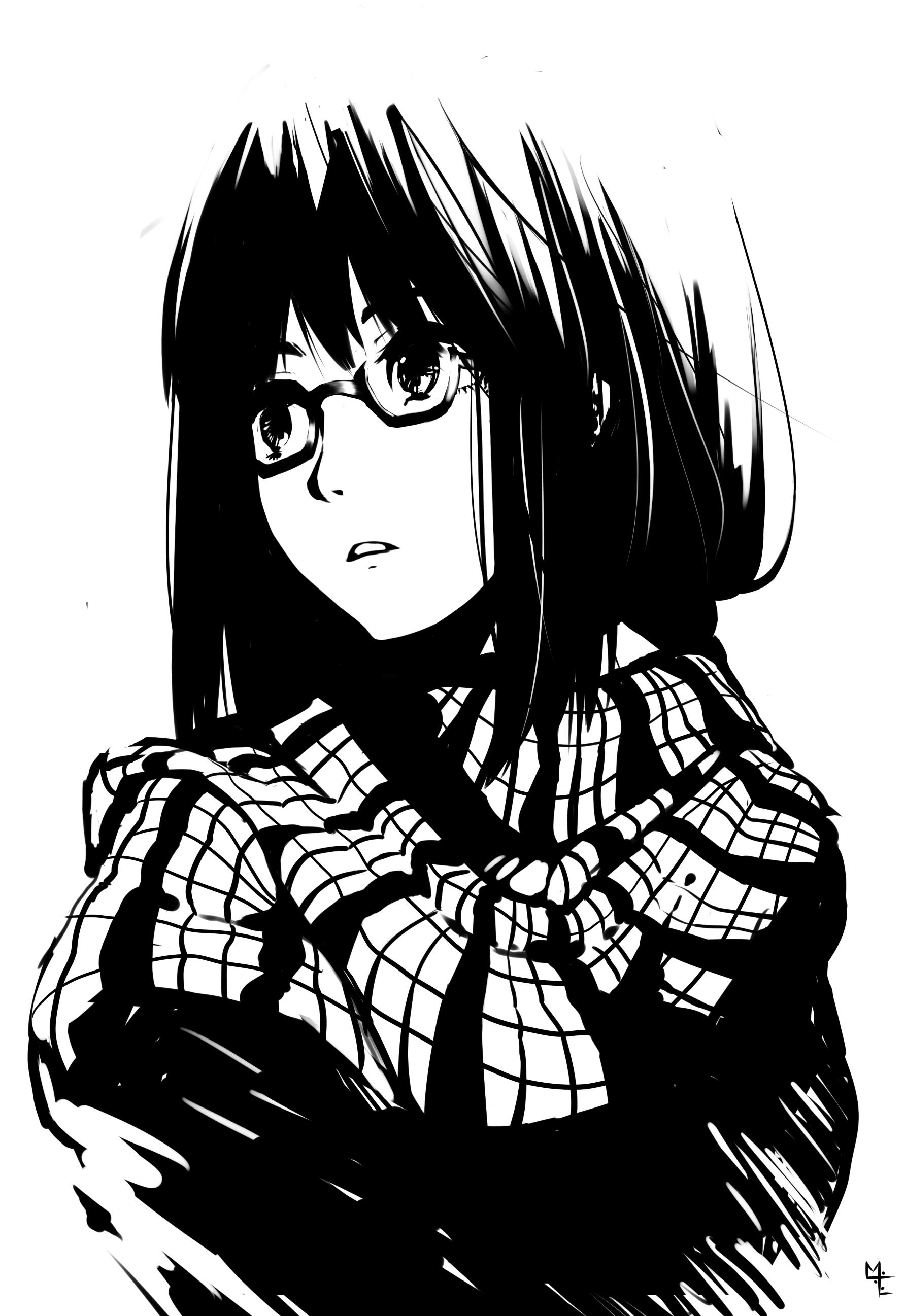 megane, ml_ruru, monochrome