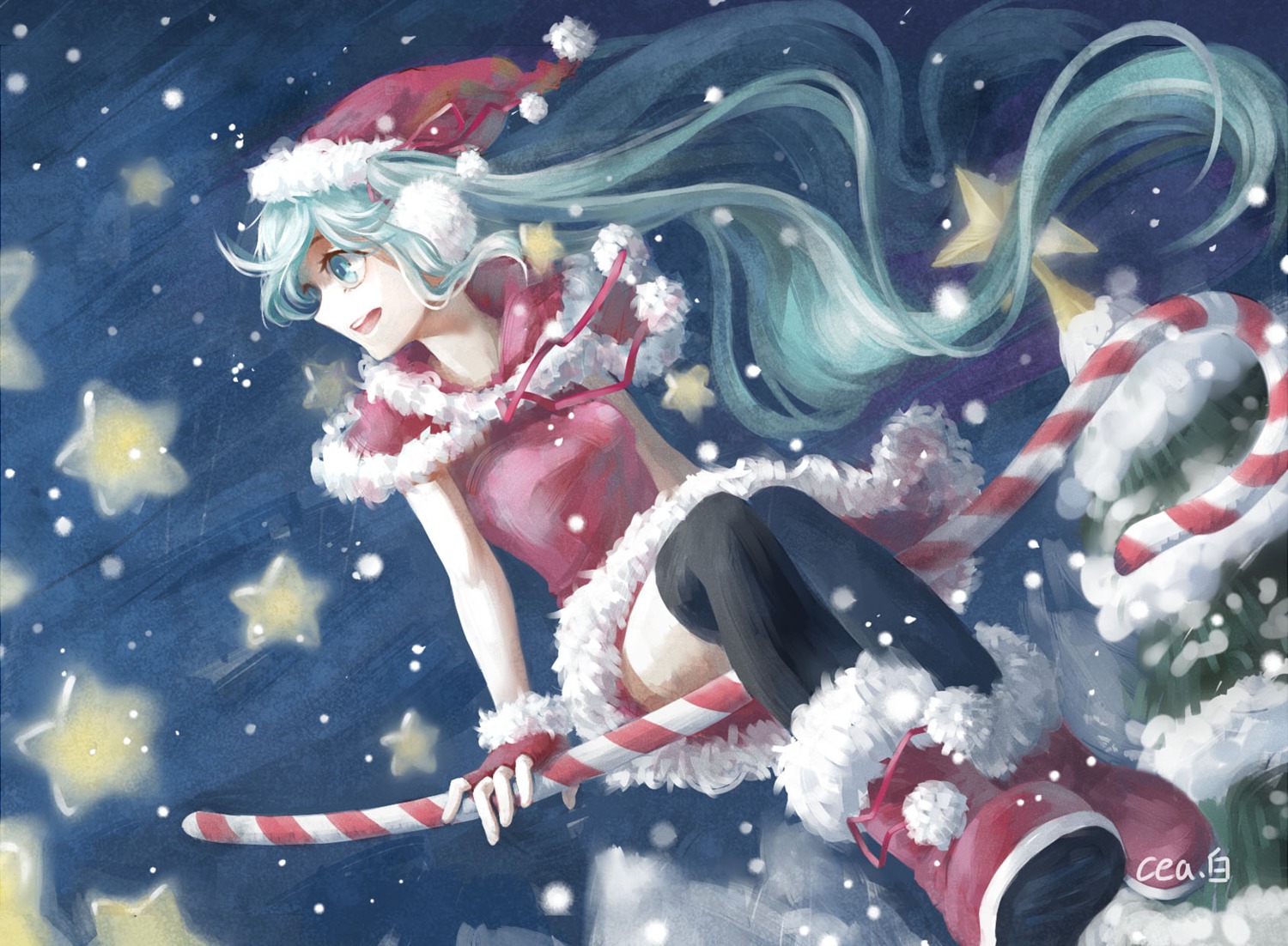 christmas, dress, hatsune_miku, neeta, thighhighs, vocaloid
