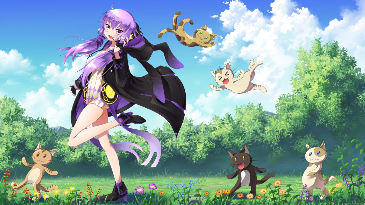 dress, heels, lim, neko, open_shirt, vocaloid, wallpaper, yuzuki_yukari