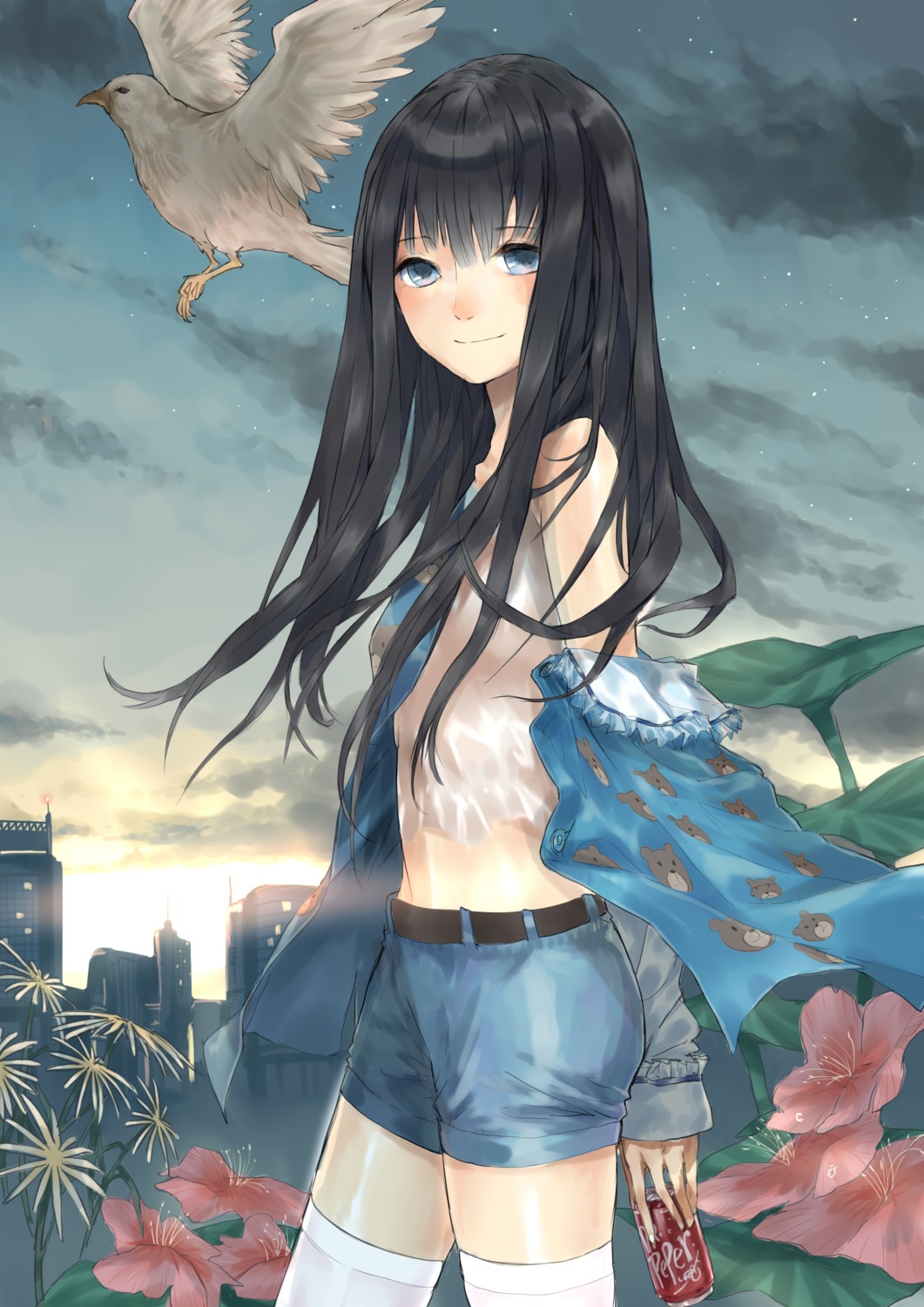kamisama_no_memochou, messikid, open_shirt, shionji_yuuko, thighhighs