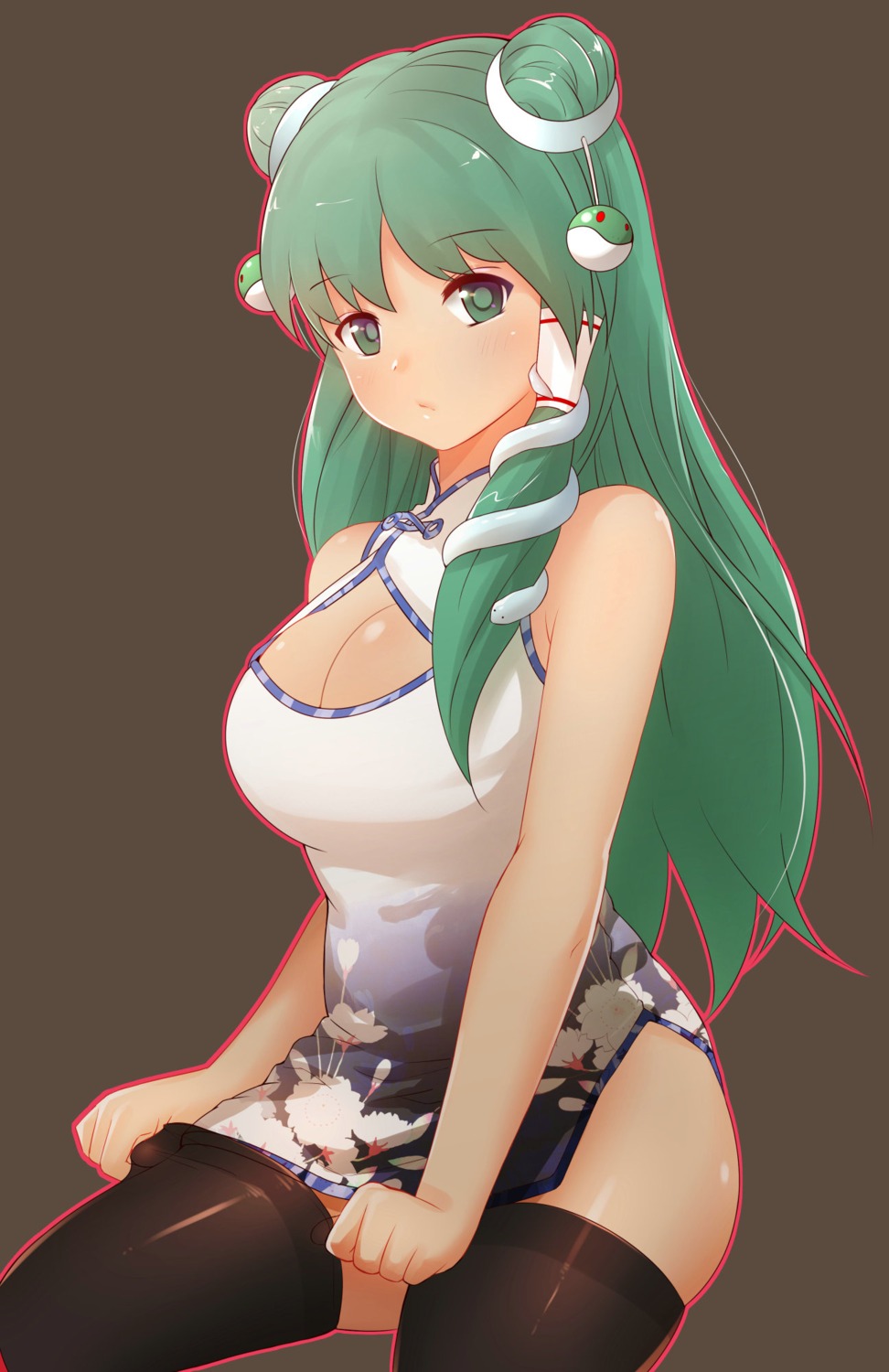 chinadress, cleavage, kochiya_sanae, see_through, thighhighs, touhou, x&x&x