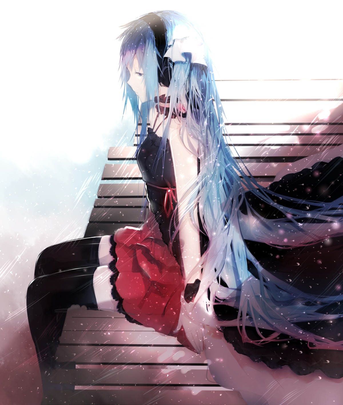 7th_dragon_2020-ii, hatsune_miku, headphones, sa'yuki, thighhighs, vocaloid