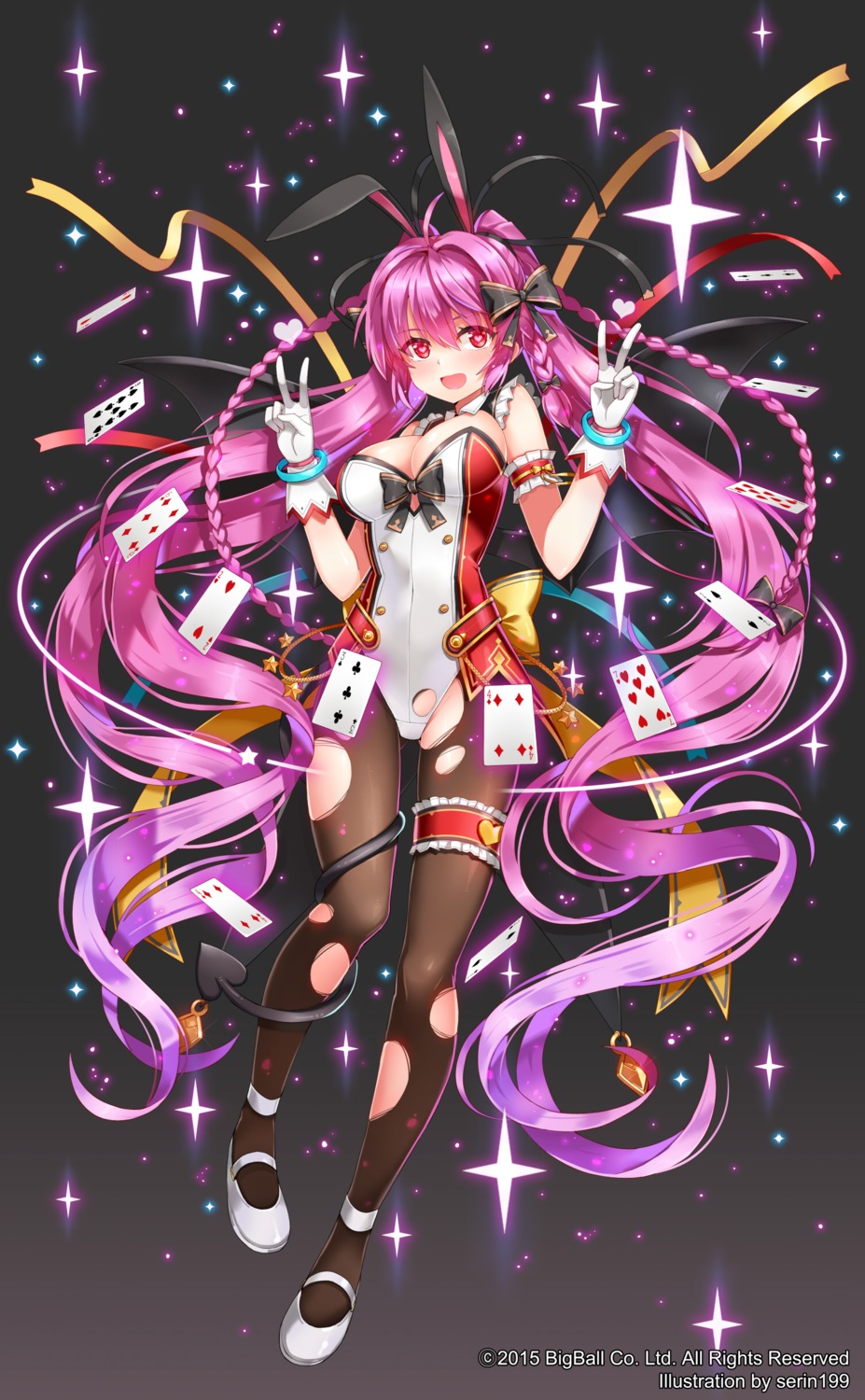 animal_ears, bunny_ears, bunny_girl, cleavage, garter, nopan, pantyhose, serin199, soccer_spirits, tail, torn_clothes