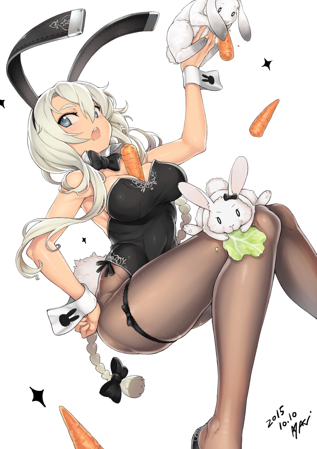animal_ears, ayaki, bunny_ears, bunny_girl, cleavage, no_bra, nopan, pantyhose, tail