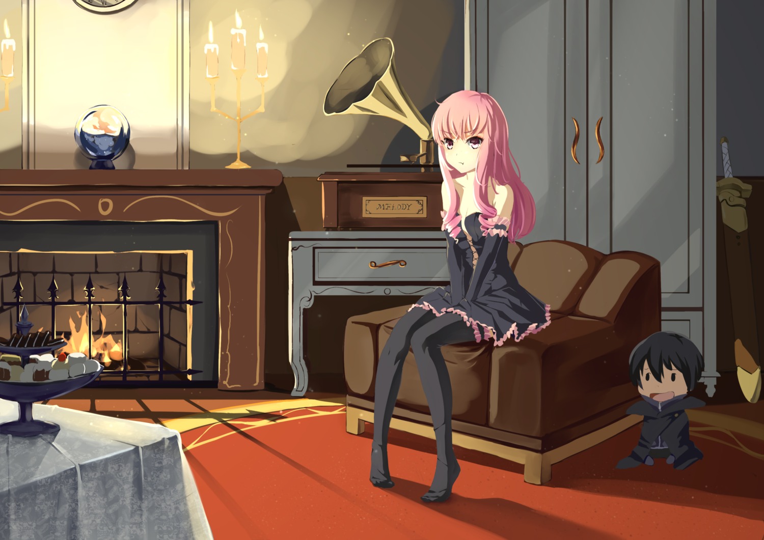 cleavage, dress, grandgua, louise_francoise_le_blanc_de_la_valliere, no_bra, thighhighs, zero_no_tsukaima