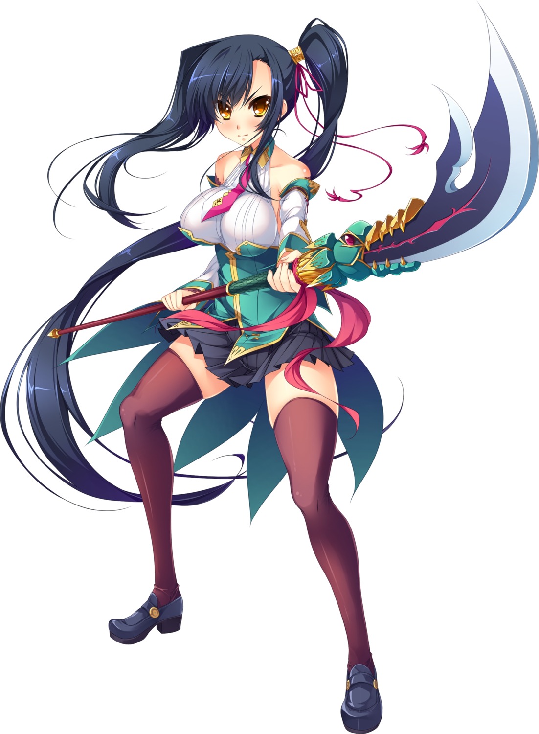 heels, kanu, koihime_musou, no_bra, tagme, thighhighs, weapon