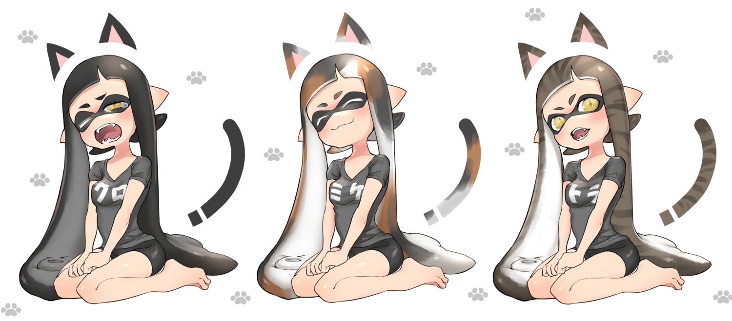 animal_ears, bike_shorts, inkling_(splatoon), nekomimi, pointy_ears, puchiman, splatoon, tail
