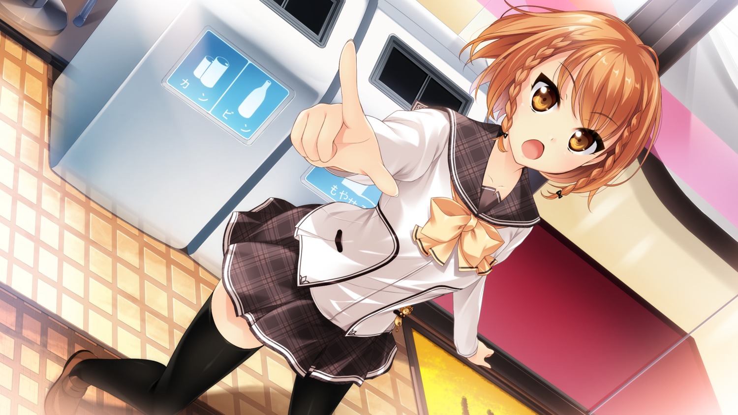 game_cg, kusakabe_korona, miagete_goran_yozora_no_hoshi_wo, pulltop, seifuku, thighhighs, yashima_takahiro