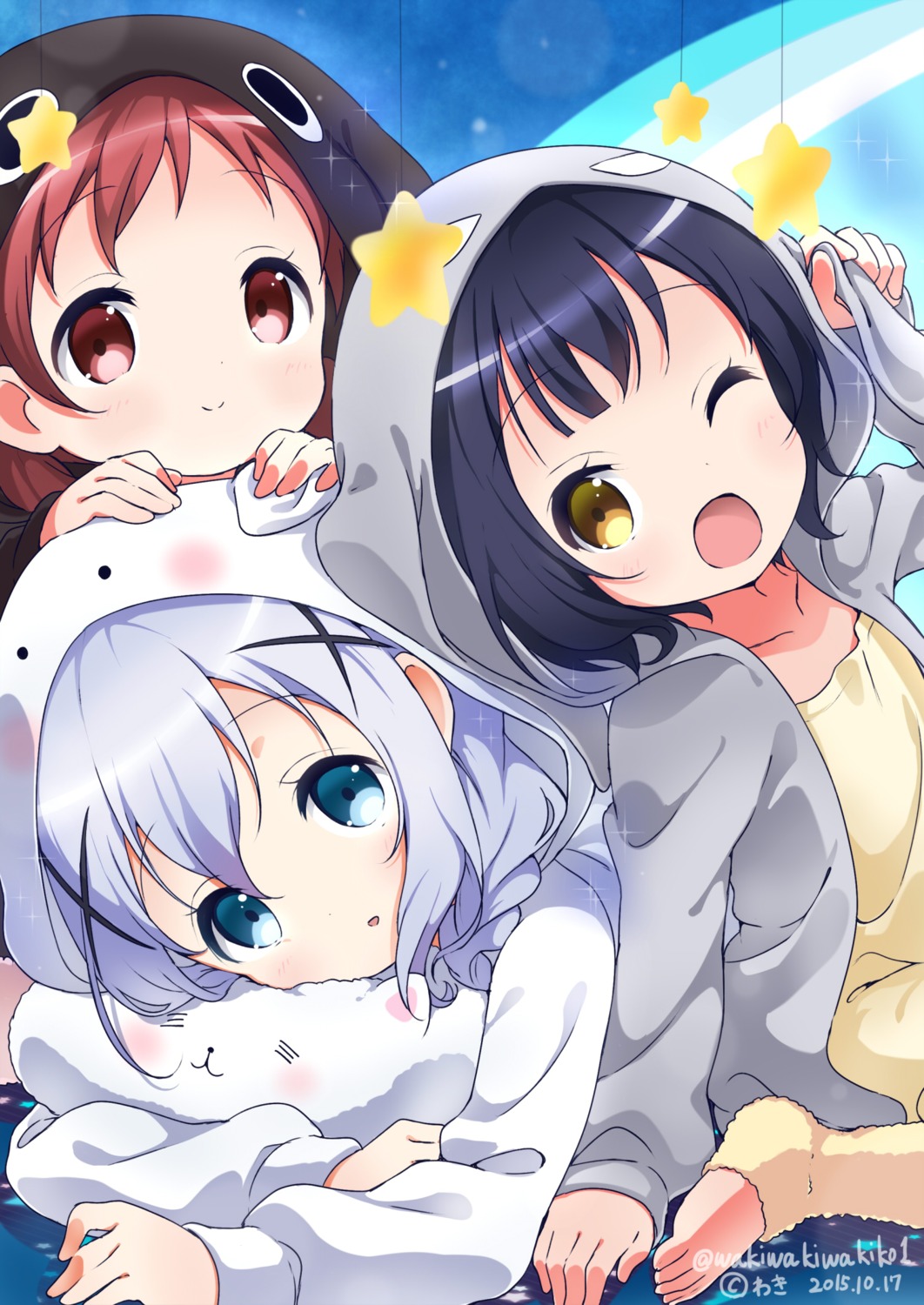anko_(gochiusa), feet, gochuumon_wa_usagi_desu_ka?, jouga_maya, kafuu_chino, natsu_megumi, open_shirt, tippy_(gochiusa)