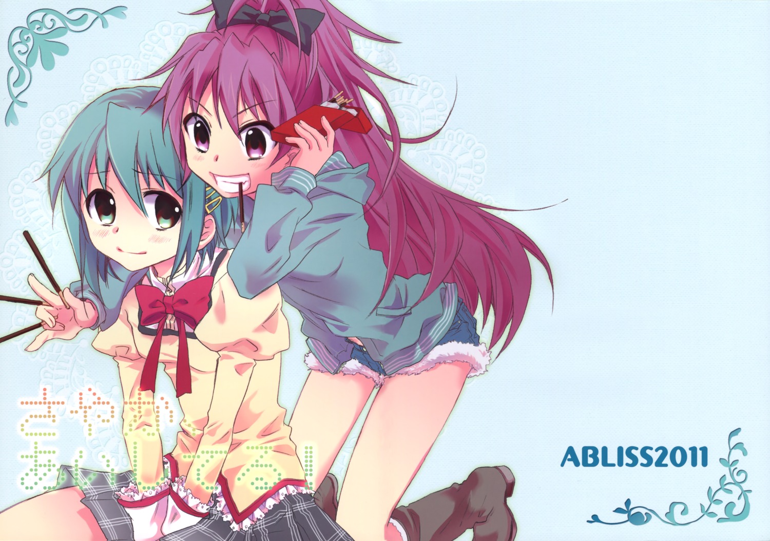abliss, mahou_shoujo_madoka_magica, mei_(abliss), miki_sayaka, sakura_kyouko, seifuku