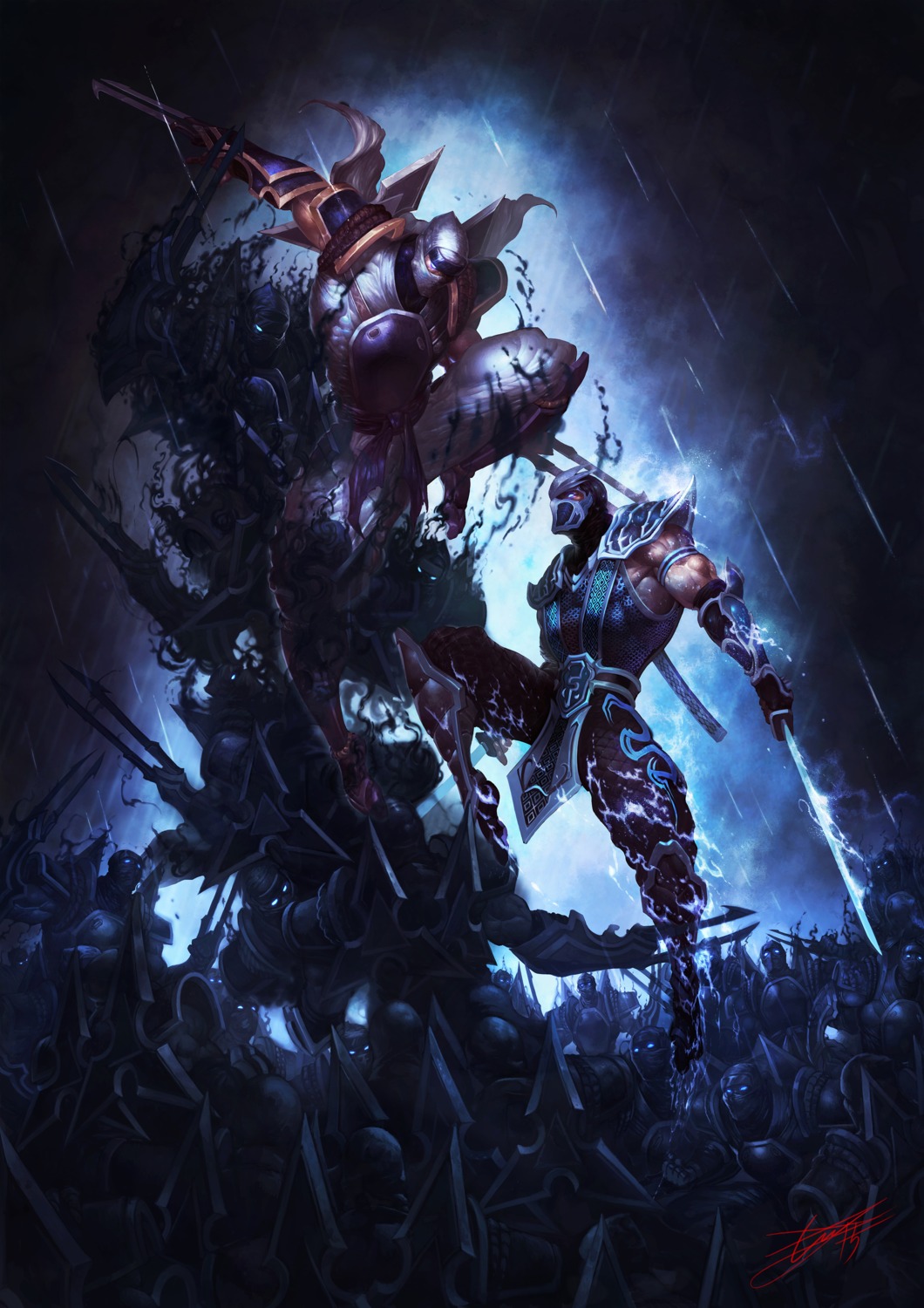 heewon_lee, league_of_legends, shen_(league_of_legends), sword, zed