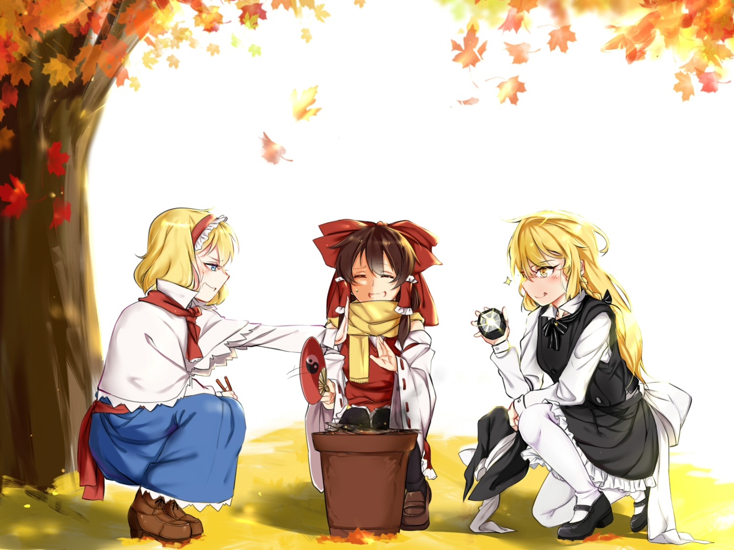 alice_margatroid, hakurei_reimu, kirisame_marisa, pantyhose, tendo_(zhazhatiantong), touhou