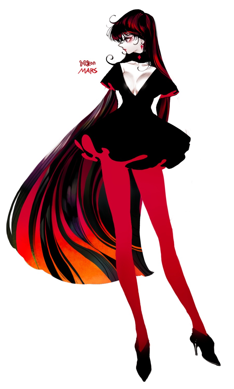 bishoujo_senshi_sailor_moon, cleavage, dress, heels, hino_rei, no_bra, pantyhose, pigeon_(666pigeon)
