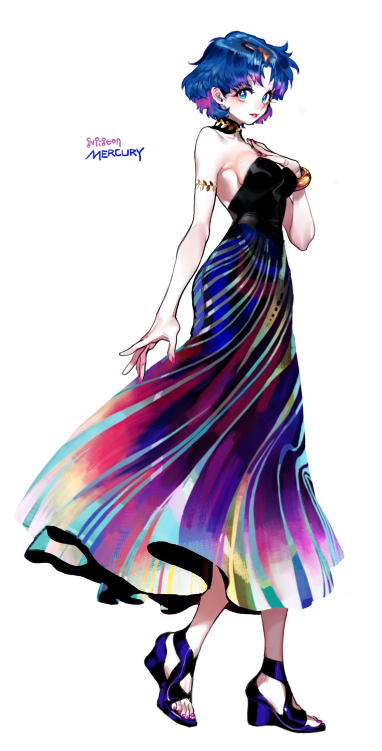 bishoujo_senshi_sailor_moon, cleavage, dress, heels, mizuno_ami, no_bra, pigeon_(666pigeon)
