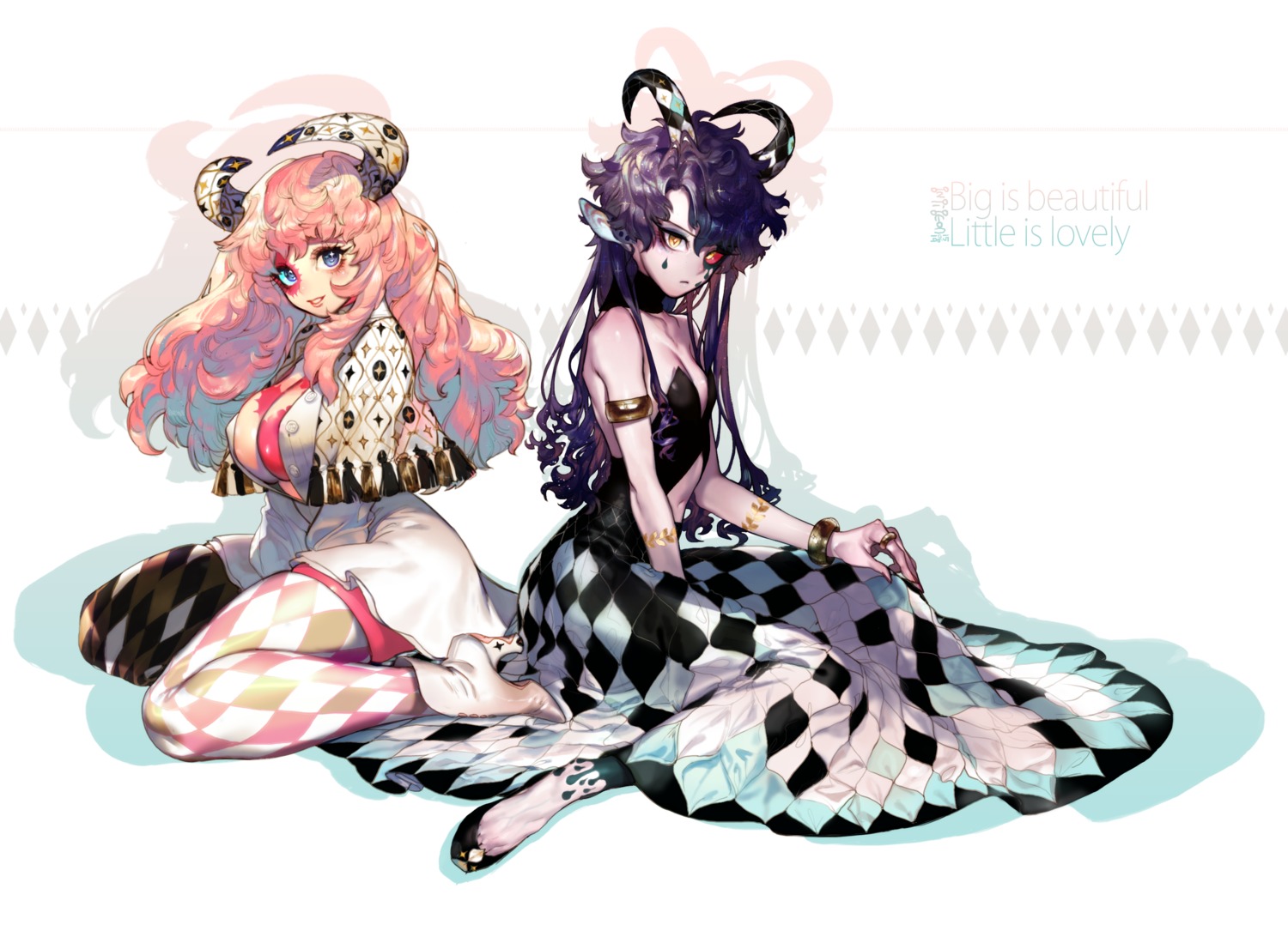 animal_ears, cleavage, dress, heels, horns, no_bra, open_shirt, pantyhose