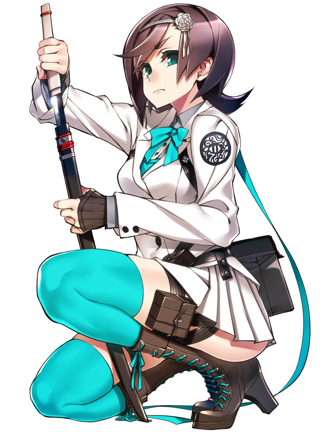 7th_dragon, heels, okita_baba, samurai_(7th_dragon), seifuku, sword, thighhighs