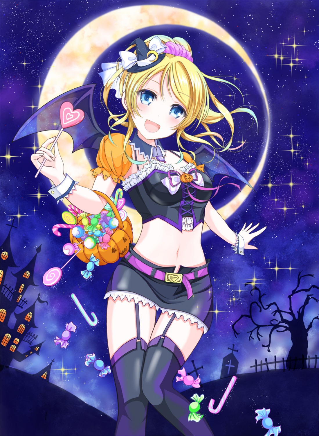 ayase_eli, halloween, love_live!, love_live!_(series), shino_(shinderera), stockings, thighhighs, wings