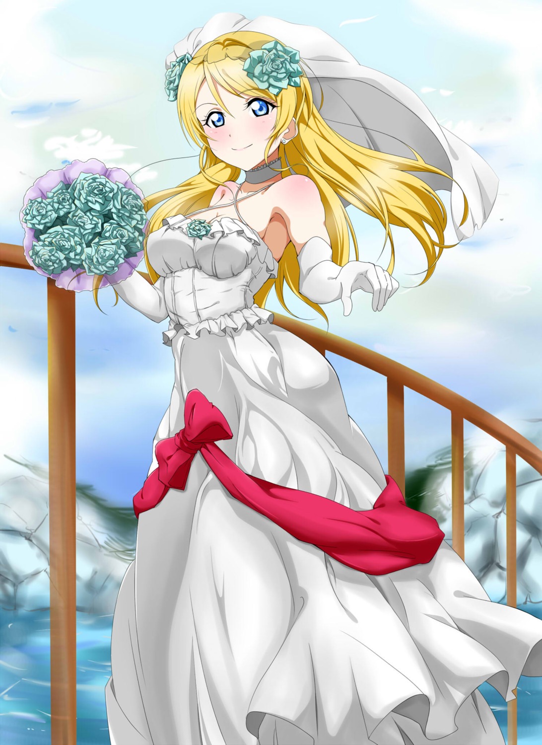 ayase_eli, cleavage, dress, frolaytia, love_live!, love_live!_(series), wedding_dress