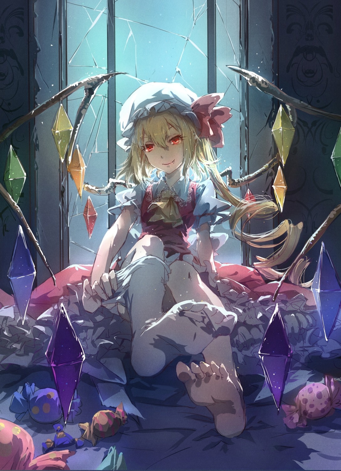 dress, feet, flandre_scarlet, touhou, undressing, wings, yuiko_(yuiko33miao)