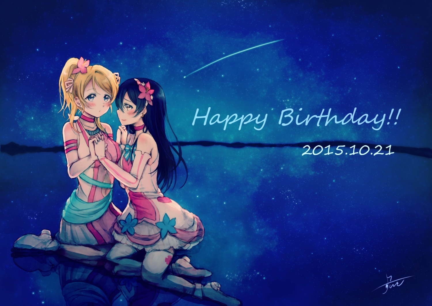 ayase_eli, heels, lilylion26, love_live!, love_live!_(series), sonoda_umi, thighhighs, wet