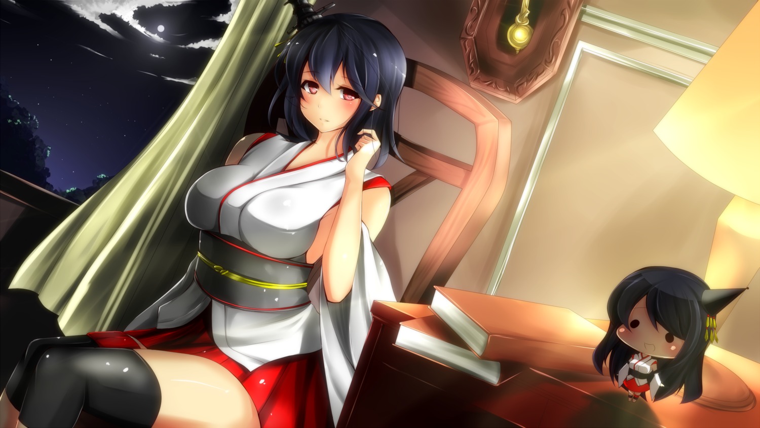 en_(paorasuteki), japanese_clothes, kantai_collection, no_bra, wallpaper, yamashiro_(kancolle)