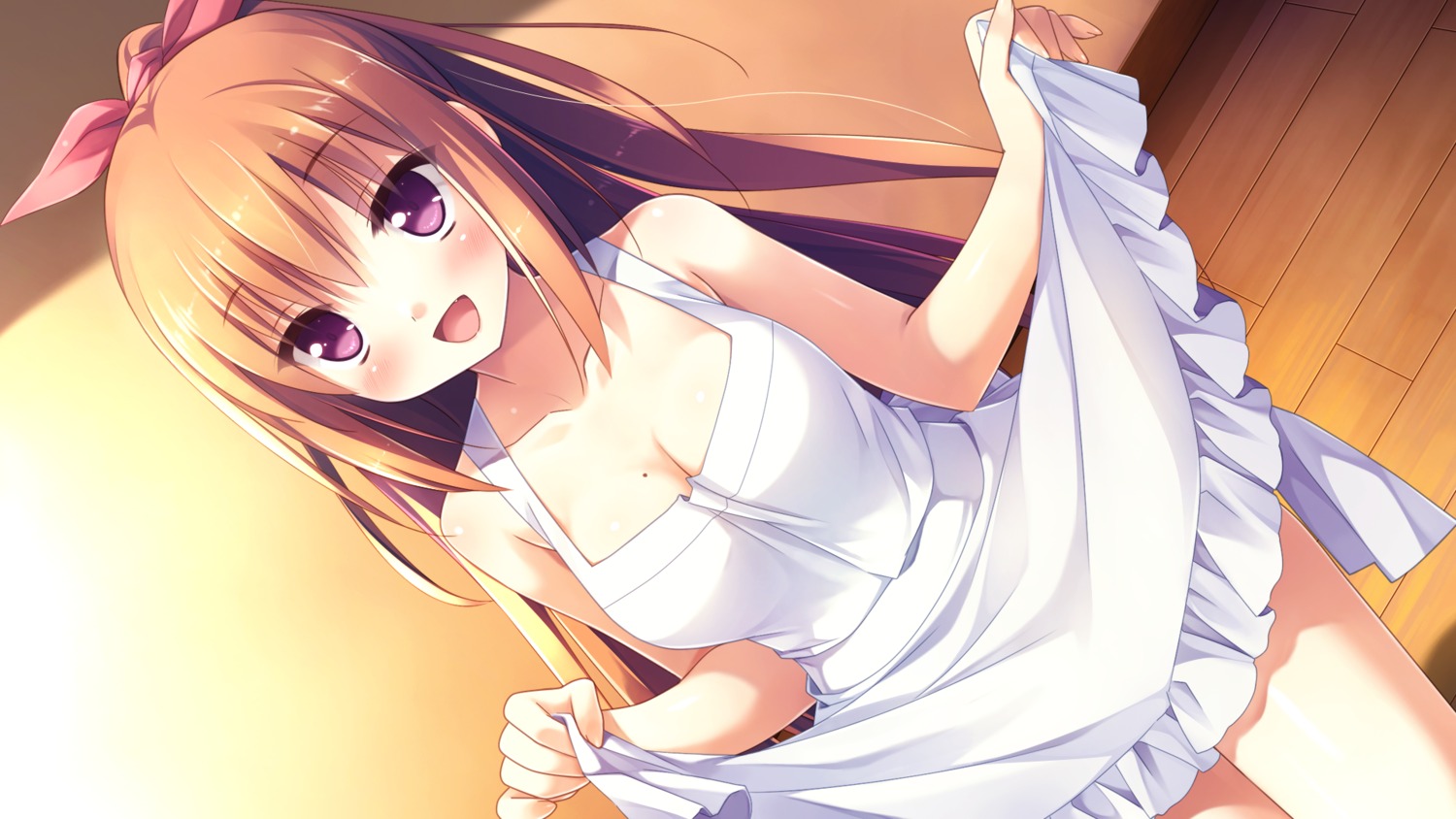 cleavage, cube, game_cg, kanekiyo_miwa, kurano_kun_chi_no_futago_jijou, kurano_mikoto, naked_apron, skirt_lift