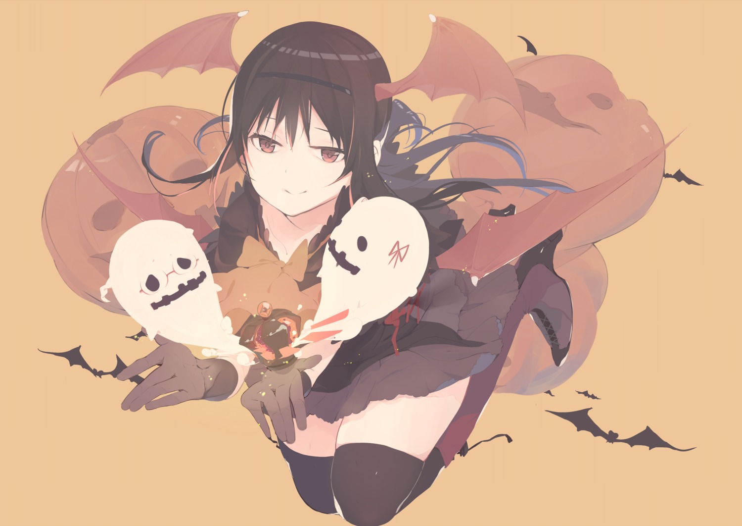 akemi_homura, halloween, heels, kokoro6636, mahou_shoujo_madoka_magica, thighhighs, wings