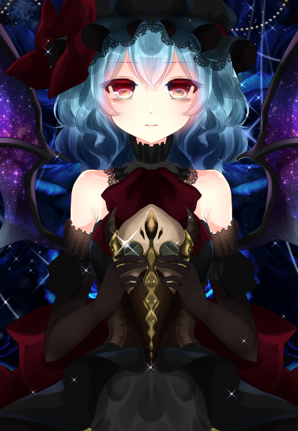 fishnets, remilia_scarlet, shanghai_bisu, touhou, wings