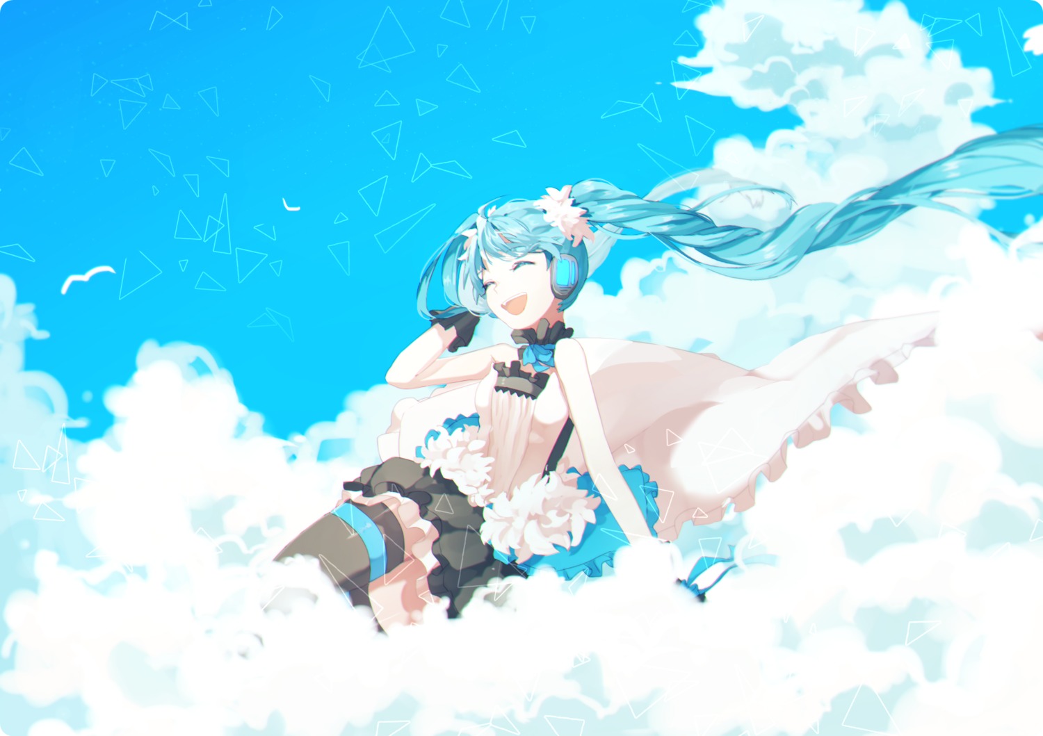 7th_dragon, 7th_dragon_2020, hatsune_miku, headphones, hisu_(hiss_1107), thighhighs, vocaloid