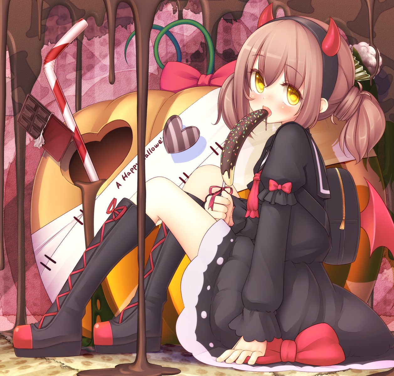 halloween, horns, runpu_runpu, seifuku, wings